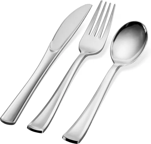 Vista 5 de Juego de 600 cubiertos de plástico – Juego de cubiertos de plástico – Desechable – Juego de cubiertos – 200 tenedores – 200 cucharas – 200 cuchillos