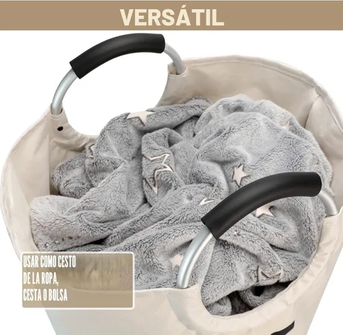 Vista 6 de DOKEHOM Cesta grande para ropa sucia de 90 litros, cesta alta plegable Beige