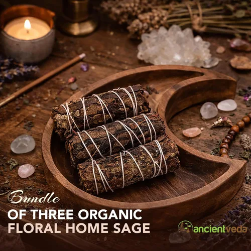 Vista 4 de Ancient Veda Manojos de salvia negra de 4 pulgadas con guía de inicio, salvia floral orgánica para limpieza del hogar, paquete grande de palos