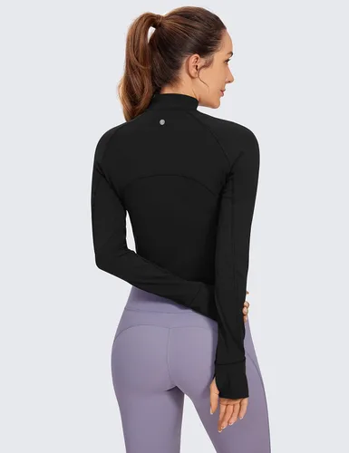 Vista 2 de CRZ YOGA Butterluxe - Camisetas de entrenamiento de manga larga para mujer, con cremallera de medio cuarto, camiseta deportiva con cuello