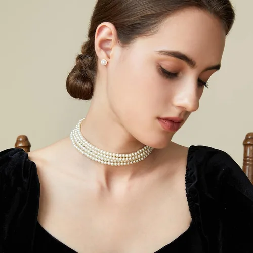 Vista 2 de BABEYOND - Collar de gargantilla de perlas de imitación redondo, collar estilo años 20, accesorios para fiesta temática Gatsby