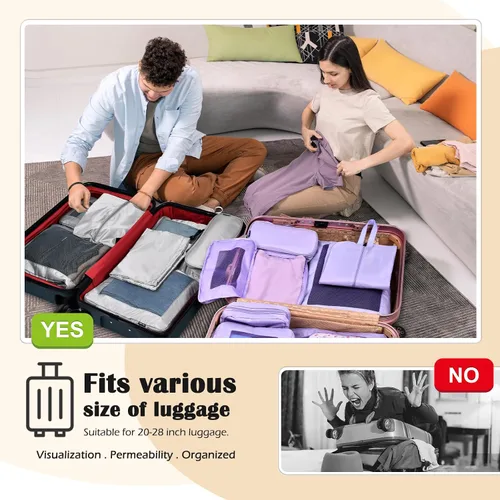 Vista 2 de Cubos de embalaje de compresión para viajes, juego de 8 cubos de embalaje con bolsa de aseo para accesorios de viaje, bolsa organizadora