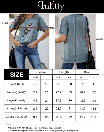 Vista 7 de INFITTY - Camiseta estampada de manga corta para mujer, básica, informal, para verano, diseño de relámpago y leopardo