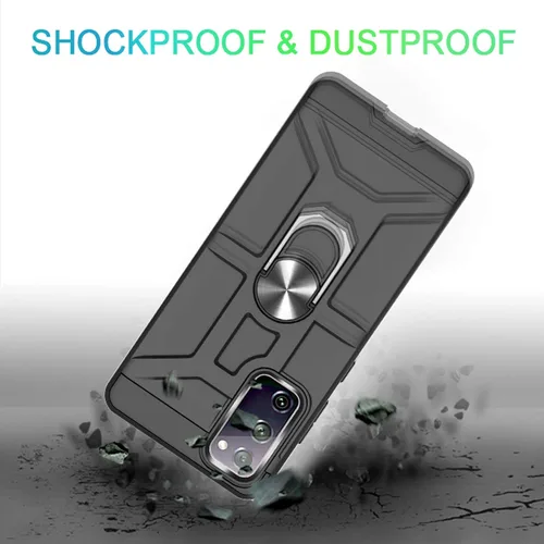 Vista 4 de Funda para Galaxy S20 Fe, de doble capa, a prueba de golpes, con soporte de anillo giratorio de 360°, adecuado para Samsung Galaxy S20 Fe (negro)