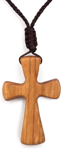 Vista 7 de Collar de cruz de madera de olivo de 1.5 pulgadas, colgante cristiano hecho a mano con cordón de algodón, pequeña cruz de fe de madera para espejo