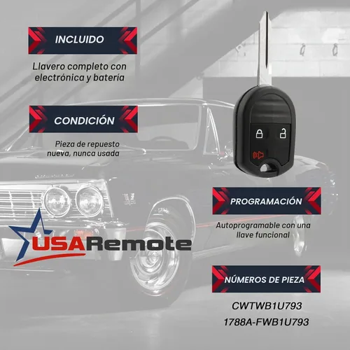 Vista 3 de Llavero remoto de entrada sin llave para llave de coche compatible con Ford, Lincoln, Mercury, Mazda (CWTWB1U793 3 botones) - Programación 3 BTN