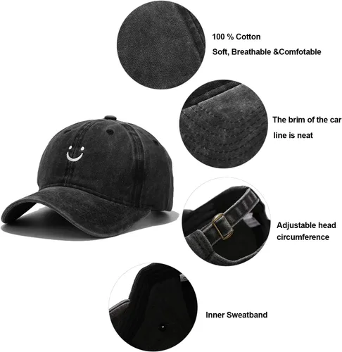 Vista 5 de Umeepar Gorra de béisbol de algodón con cara sonriente, ajustable, de perfil bajo, sin estructura, para hombres y mujeres