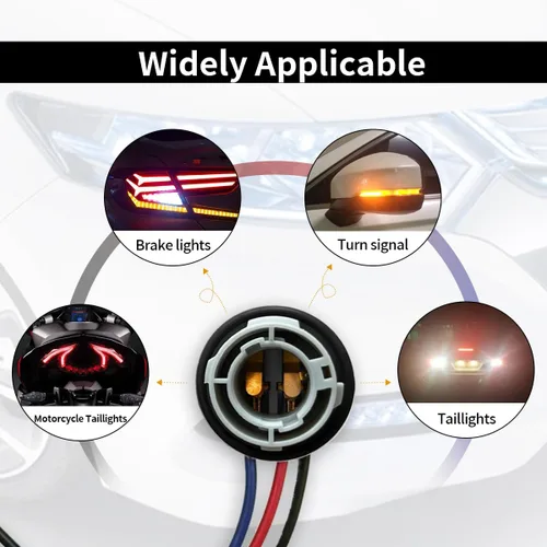Vista 6 de 2 piezas de enchufe de zócalo de bombilla LED 1157, zócalo de luz de freno de señal intermitente impermeable, luz trasera, conector de enchuefe