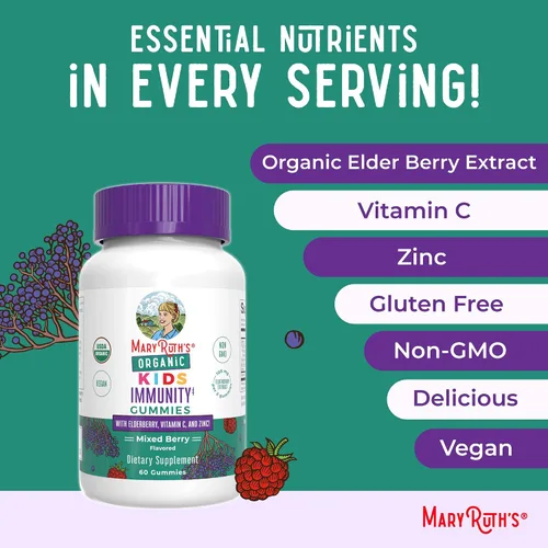 Vista 7 de MaryRuth Organics Gomitas de Apoyo Inmunológico para Niños USDA Organic Gomitas de Vitamina C, Zinc y Saúco para Niños Apoyo Inmunológico