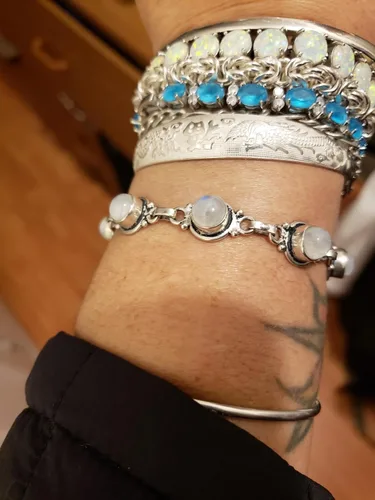 Vista 55 de Round Shape Natural & Synthetic Gemstones Silver Plated Bracelets for Women - Vintage Bohemian Style Handmade Birthstone Adjustable Link Bracelet