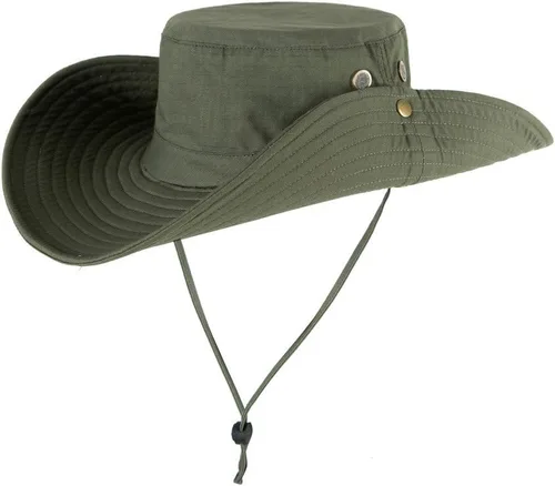 Vista 2 de Sombrero de pesca Sun Boonie de ala ancha para exteriores con protección UV de verano con cordón de barbilla lateral
