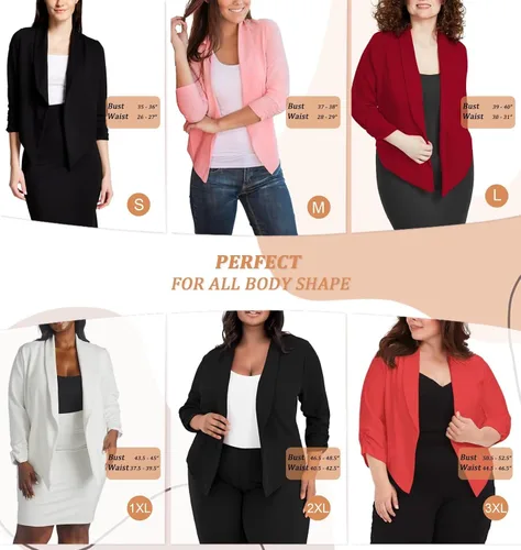 Vista 5 de Hybrid & Company Cárdigan ligero con frente abierto, chaqueta clásica de manga fruncida para el trabajo y la oficina