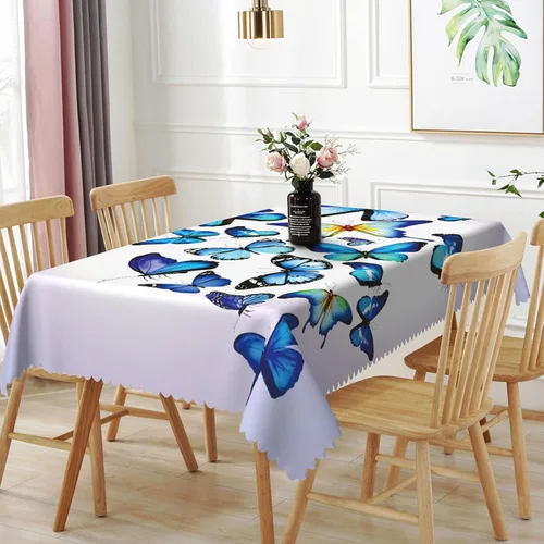 Vista 48 de Mantel rectangular floral de 52 x 70 pulgadas, color blanco y negro, estampado floral, a prueba de derrames y aceite, para cocina, comedor