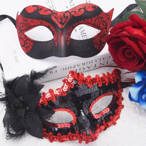 Vista 4 de SIQUK Juego de máscaras para parejas, máscara veneciana para fiesta