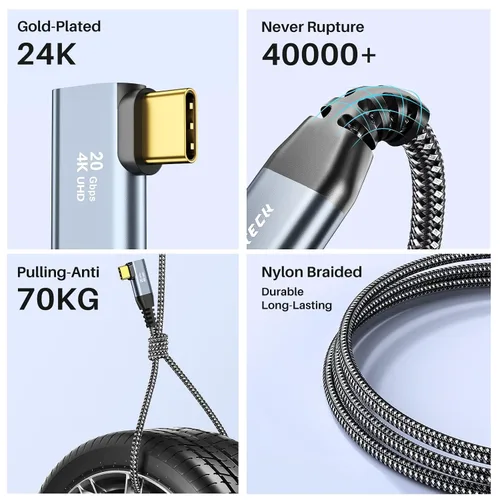 Vista 7 de ZeroneTeck Cable USB C de 6 pulgadas 0.5 pies, Transferencia de Datos de Alta Velocidad 20Gbps Corto, Cable USB C 3.2 Gen 2×2 100W PD de Carga