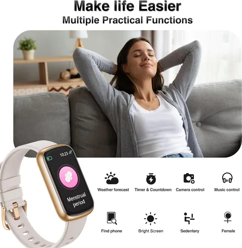 Vista 5 de Rastreador de actividad física, relojes inteligentes para mujeres y hombres con monitor de frecuencia cardíaca 24/7/presión arterial/oxígeno