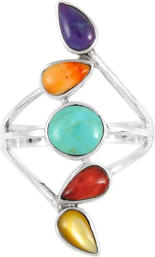 Vista 2 de Anillo turquesa de plata de ley 925 con piedras preciosas auténticas tamaño 6 a 11
