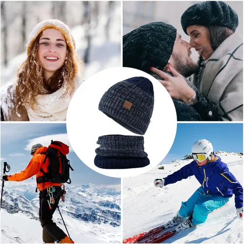Vista 2 de Gorro cálido, bufanda de punto, suave y grueso, gorro de punto ajustable y elástico