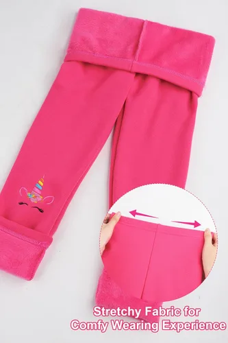 Vista 4 de Cooraby Paquete de 4 leggings cálidos de invierno para niñas, con forro polar, elásticos, térmicos, pantalones de longitud completa