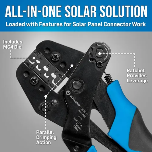 Vista 4 de Jonard Tools Engarzadora SPC-MC4 para contactos del conector MC4 del panel solar con el troquel que prensa incluido