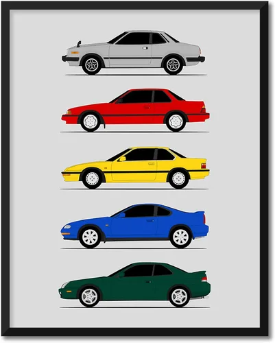 Vista 31 de Custom Car Posters Póster hecho a mano compatible con Acura (perfil lateral), decoración de lo mejor de las generaciones de Acura, historia 10C.