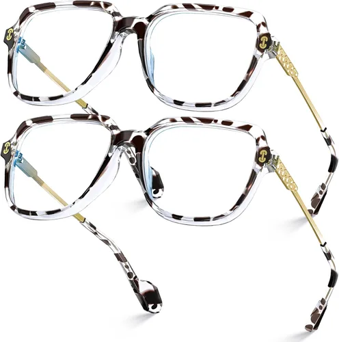 Vista 15 de VISOONE - Paquete de 2 anteojos de bloqueo de luz azul de gran tamaño con elegante marco cuadrado TR90 y patillas metálicas para mujeres y hombres