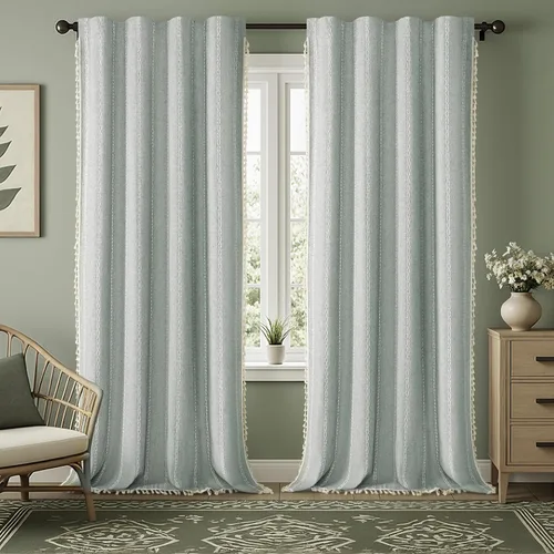 Vista 65 de Cortinas opacas estilo bohemio verde salvia de 96 pulgadas, 2