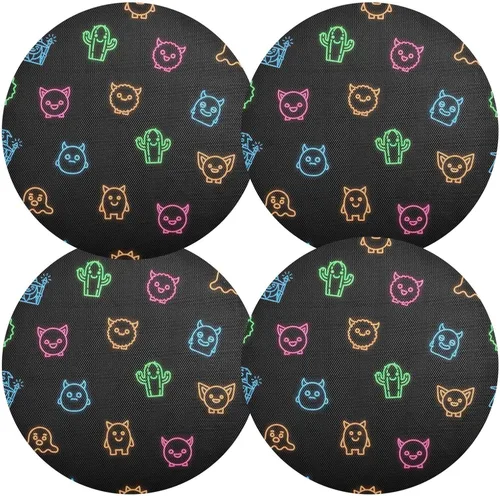 Vista 2 de Neon Cute Faces Black Round Table Placemats, Non Slip Washable Placemats Non Slip for Kitchen Table one sizex6