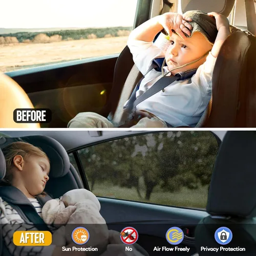 Vista 3 de Sombras para ventanas laterales traseras de auto para autos pequeños y medianos, juego de 2 protectores solares elásticos y transpirables con malla