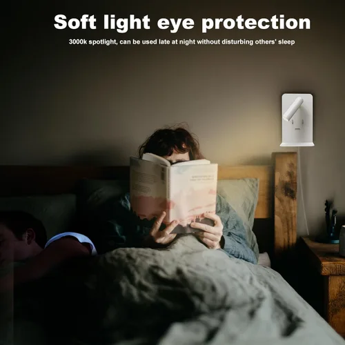 Vista 9 de ZEROUNO Lámpara de pared para dormitorio, luz de lectura montada en la pared, apliques de cabecera LED con interruptor Puerto USB Lámparas de Blanco