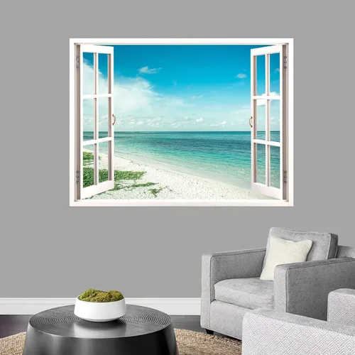 Vista 31 de IDEA4WALL Adhesivo mural removible para pared, arena blanca tropical, playa, orilla, palmera, naturaleza, desierto, fotografía, arte moderno