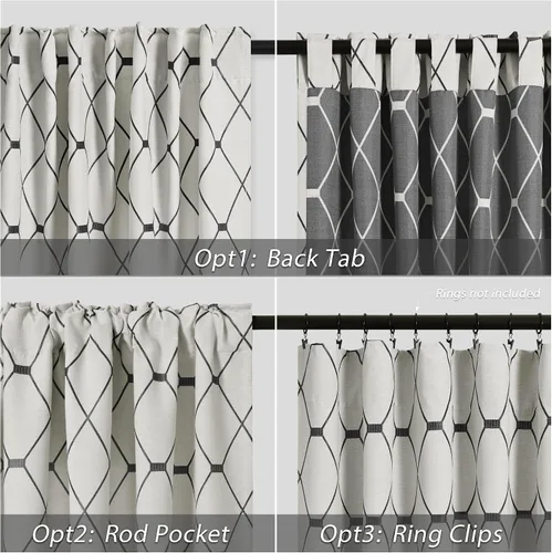Vista 3 de Cortinas oscurecedoras de habitación con patrón geométrico negro de 80 pulgadas de largo para sala de estar, juego de 2 paneles, decoración clásica