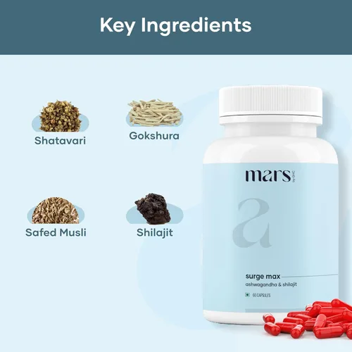 Vista 6 de Mars Surgemax Cápsulas naturales con Shilajit y Musli Safed Apoya la energía, la fuerza y la inmunidad para un estilo de vida activo 60