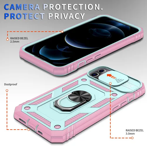 Vista 4 de Funda para iPhone 12 Pro Max, a prueba de golpes, resistente a los impactos con lente deslizante Funda protectora para iPhone 12 Pro Max