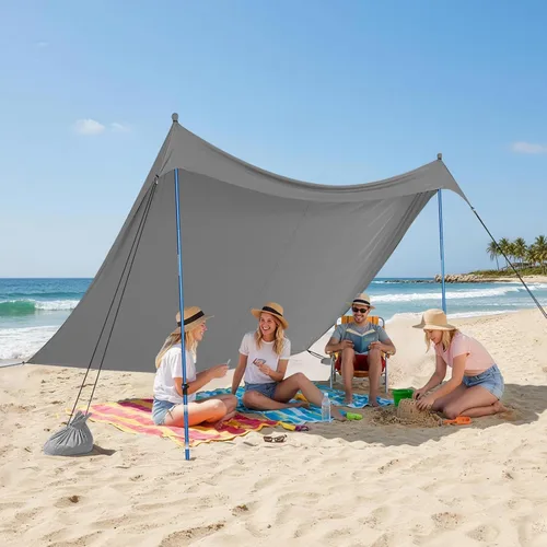 Vista 20 de CROWN SHADES Tienda de campaña de playa de 7 x 7, toldo de playa fácil de desplegar, UPF50+, 2 postes ajustables, turquesa