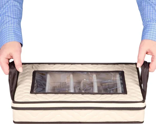 Vista 7 de Caja de almacenamiento para cubiertos - Resistente contenedor de almacenamiento para cubiertos de 5 compartimentos con tapa extraíble y asas fáciles