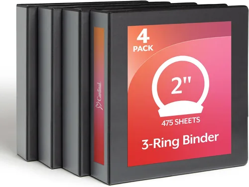 Vista 8 de Cardinal Carpeta económica de 3 anillos, 1 pulgada, vista de presentación, negro, capacidad para 225 hojas, antiadherente, sin PVC, paquete de 4