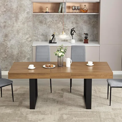 Vista 4 de STHOUYN Mesa de comedor extensible de 63 a 79 pulgadas, moderna mesa de cocina de madera de granja, mesa de comedor larga expandible para 6, 8 y 10