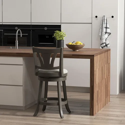 Vista 2 de COSTWAY Taburete de bar para isla de cocina, taburete de bar giratorio de 26.5 pulgadas con respaldo curvado y asiento acolchado suave, patas