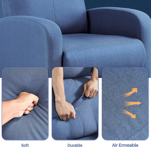 Vista 7 de Yaheetech Asiento de cine en casa Silla reclinable de tela moderna individual sala de estar sofá reclinable con bolsillo, resorte azul claro