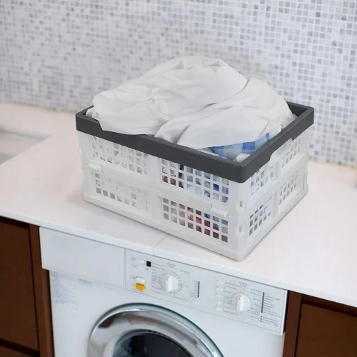 Vista 5 de Teyyvn Paquete de 4 cajas plegables para leche, contenedores apilables de plástico de 15 L