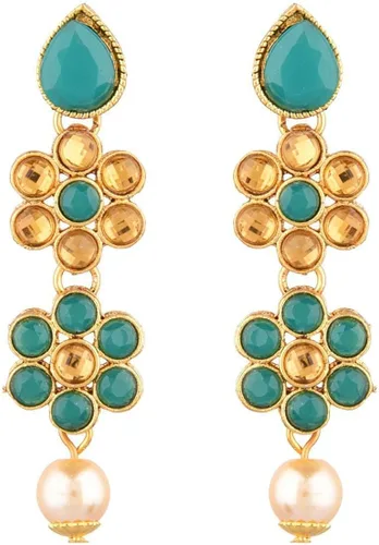 Vista 6 de Efulgenz Faux Kundan Pearl Choker Sets for Women Indian Jewelry Crystal Kundan Necklace Crystal Floral Necklace Earrings Maang Tikka Head Chain