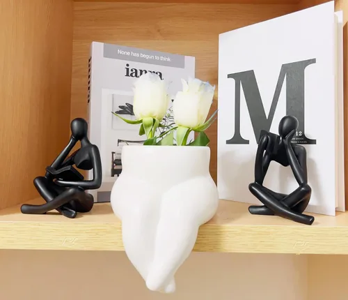 Vista 5 de Estatua negra de 2 piezas para decoración del hogar, estatua de pensador de lectura negra, figuras modernas, escultura estética abstracta, juego