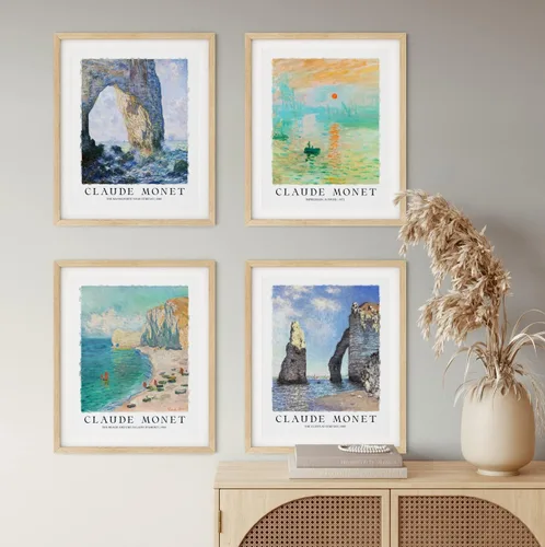 Vista 2 de Claude Monet - Juego de 4 pinturas de Monet junto al mar, pinturas coloridas y vibrantes para decoración de habitaciones/impresiones de Monet, arte