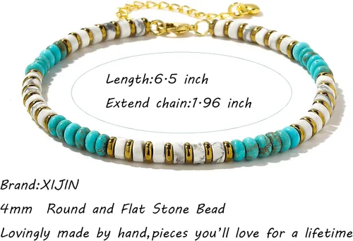 Vista 4 de XIJIN Pulseras pequeñas de cuentas de piedra para mujeres y hombres, hechas a mano, pulsera de piedra colorida, joyería, regalos de cumpleaños