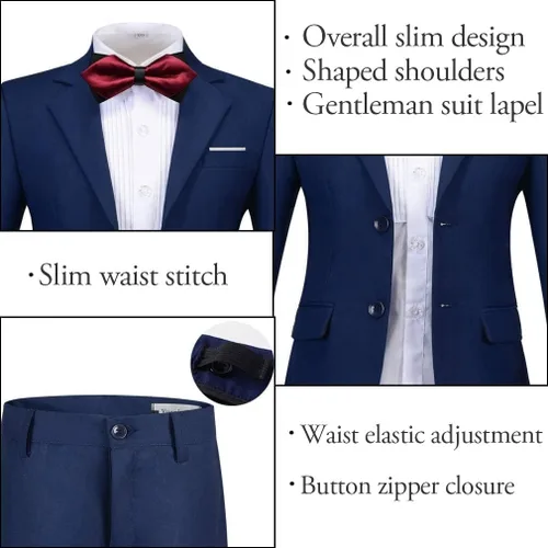 Vista 5 de SaiLiiny Conjunto de traje formal para niños, traje completo de esmoquin ajustado para niño