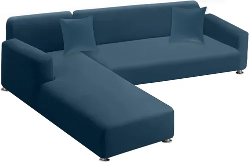 Vista 9 de LA MEACK Fundas para sofá modular, 2 piezas, suave, en forma de L, súper elástica, tipo L, con 2 fundas de almohada, funda de sofá de 3 plazas +
