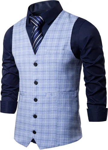 Vista 8 de DONGD Chaleco de traje formal para hombre, chaleco de vestir de negocios para traje o esmoquin Gris