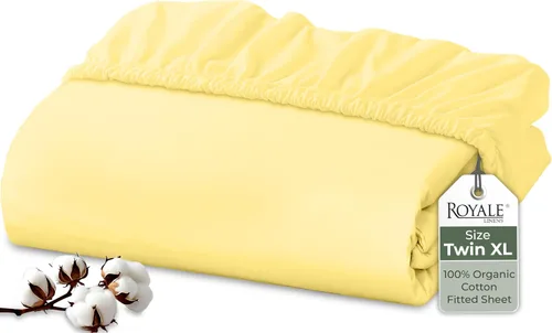 Vista 43 de Royale Linens Sábana bajera ajustable de 100% algodón orgánico - Tejido de percal - Sábanas bajeras de bolsillo profundo súper suaves - Sábana