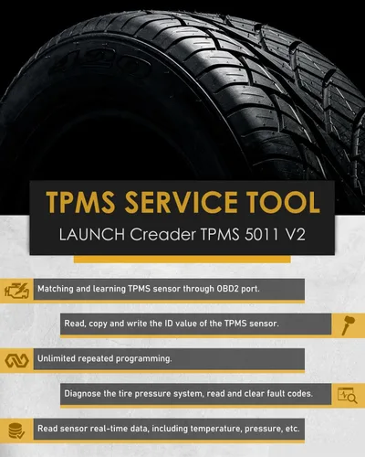 Vista 4 de LAUNCH X431 Creader TPMS 5011 V2 Sensor de monitoreo de presión de neumáticos escáner de servicio compatible con todos los sensores de 315/433MHz